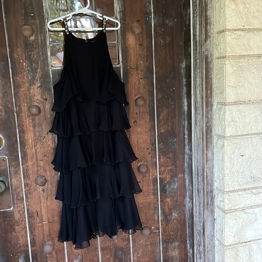 Bcbgmaxazria | Silk Tiered Ruffle Beaded Strap Halter Dress Cocktail